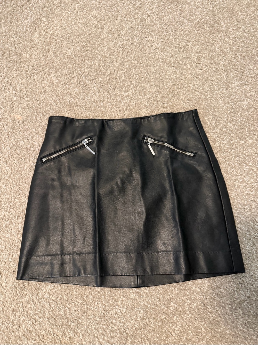 H&M Black Faux Leather Mini Skirt with Silver Zips